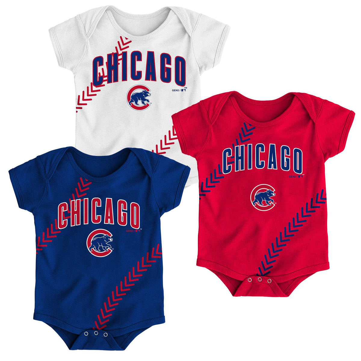 Newborn/Infant Chicago Cubs Blue/Red/White Ball Fan-tastic Three-Pack Bodysuit Set