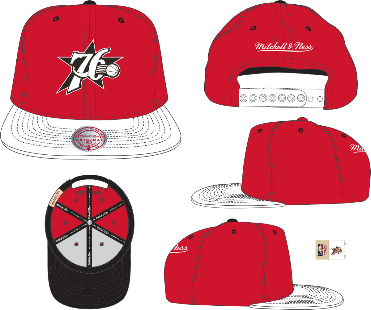 Men's Philadelphia 76ers NBA Cardinal Red 2 Tone HWC Mitchell & Ness Snapback Hat