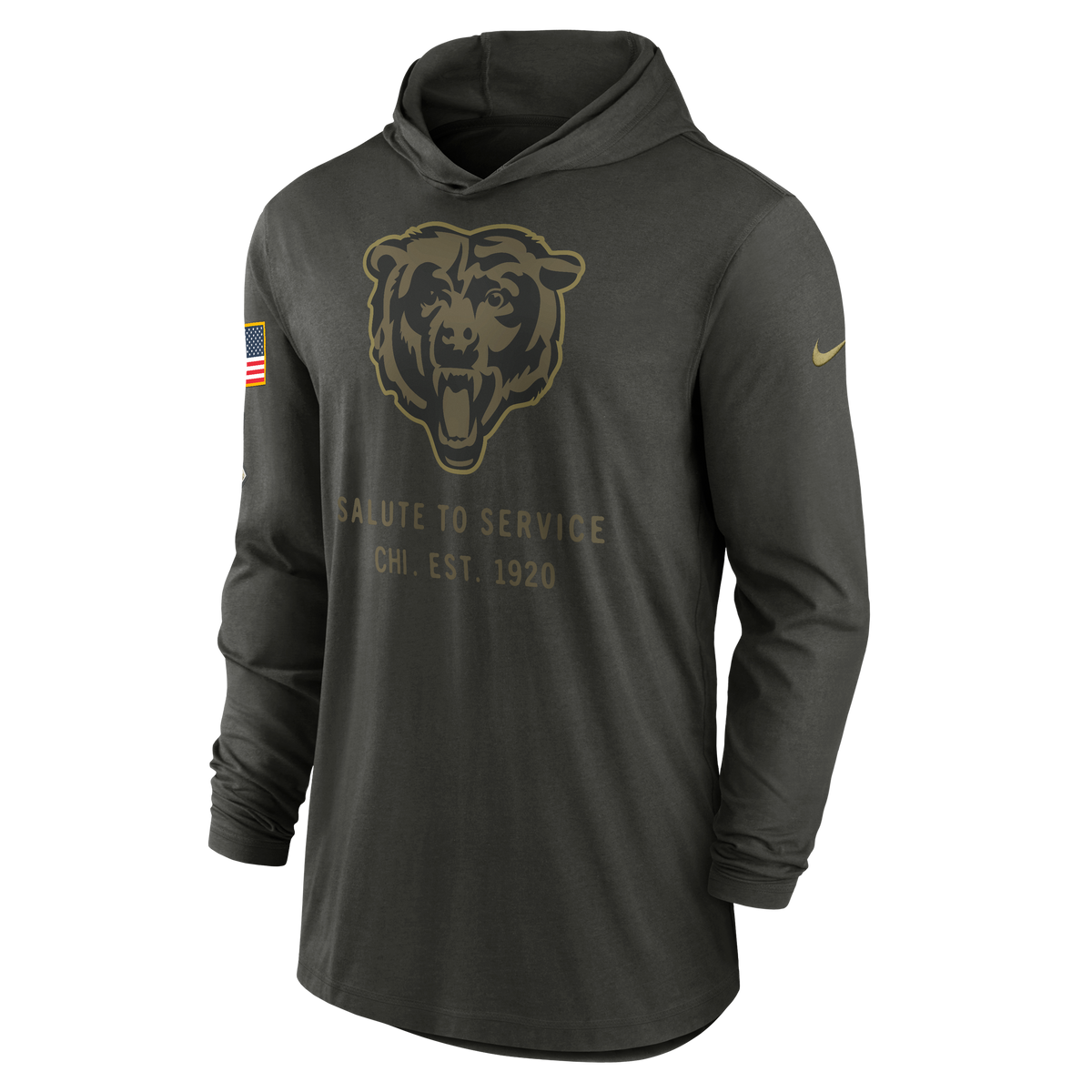 Men's Nike Chicago Bears 2025 Salute To Service Hooded Long Sleeve T-Shirt