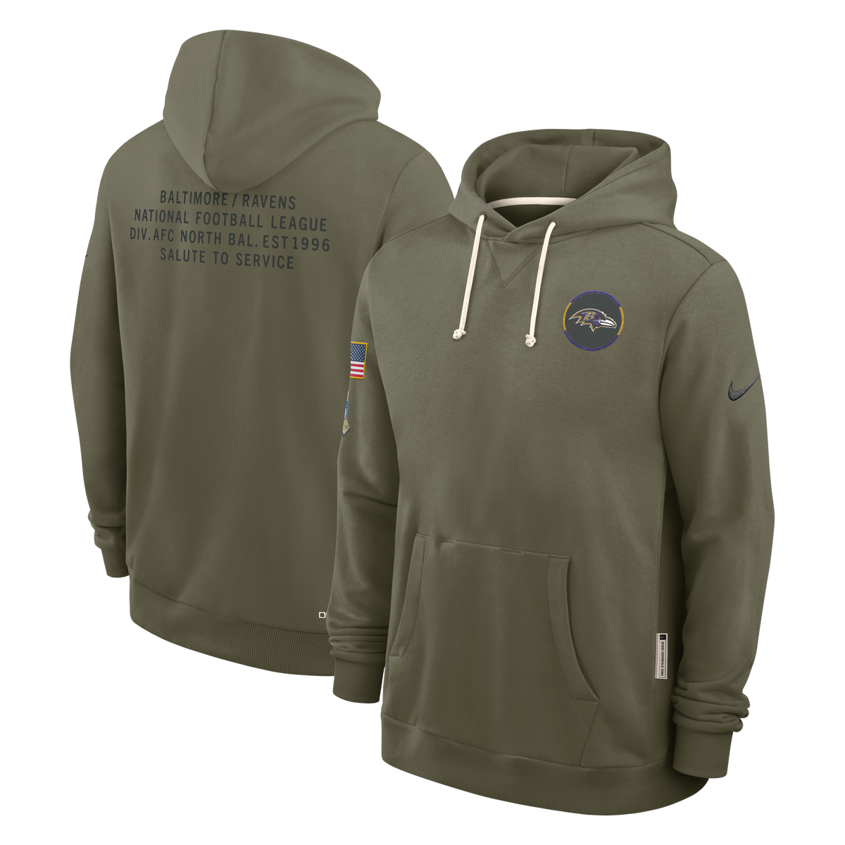 Men's Baltimore Ravens Nike Olive Green 2025 Salute To Service Club Pullover Hoodie