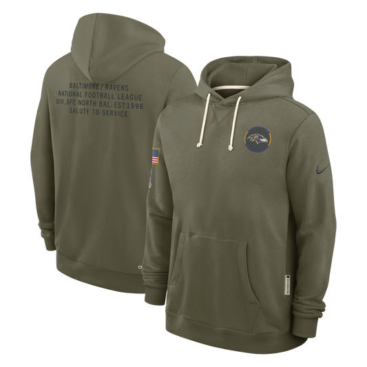 Men's Baltimore Ravens Nike Olive Green 2025 Salute To Service Club Pullover Hoodie