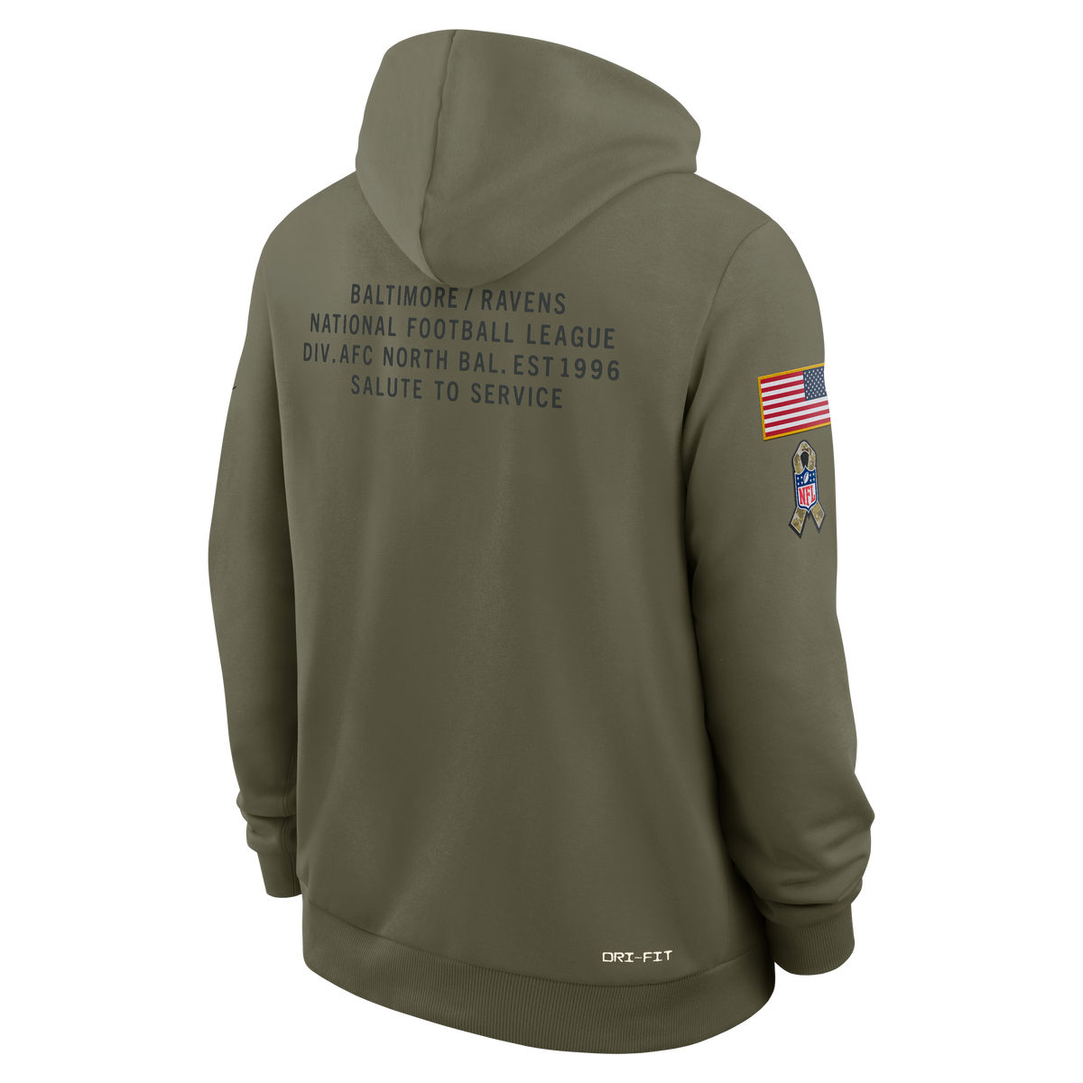 Men's Baltimore Ravens Nike Olive Green 2025 Salute To Service Club Pullover Hoodie