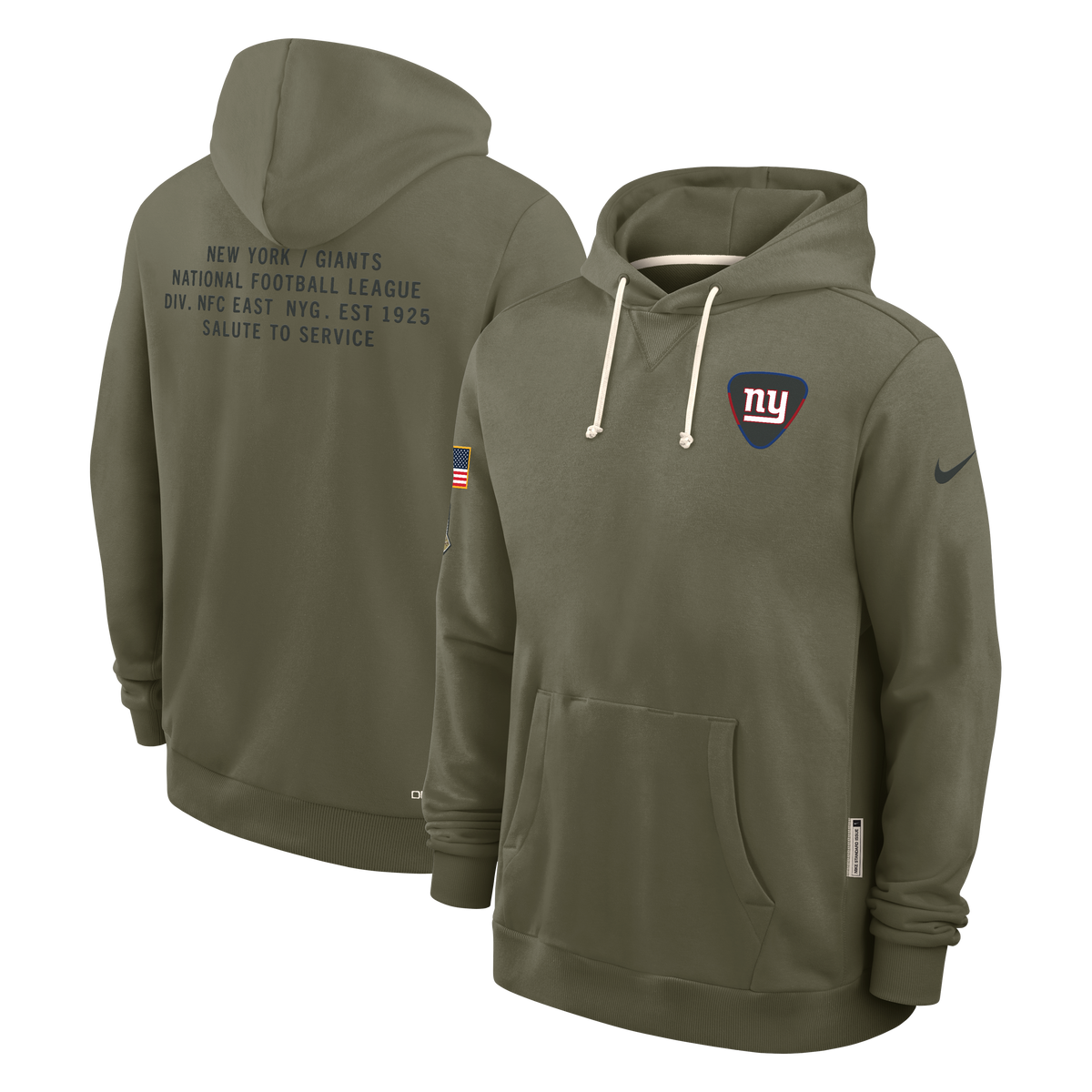 Men's New York Giants Nike Olive Green 2025 Salute To Service Club Pullover Hoodie