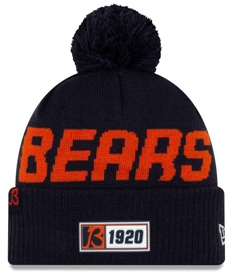 Men's New Era Navy Chicago Bears 2019 NFL Sideline Road "B" Official Sport Knit Hat