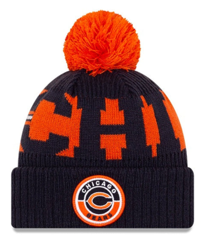 Men's Chicago Bears New Era Navy/Orange 20 NFL Sideline Official Alternate C Logo Sport Pom Cuffed Knit Hat