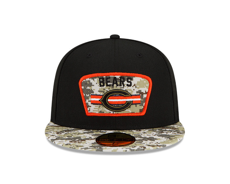 Men's Chicago Bears C Logo New Era Black/Camo 2021 NFL Sideline Salute To Service 59FIFTY Fitted Hat
