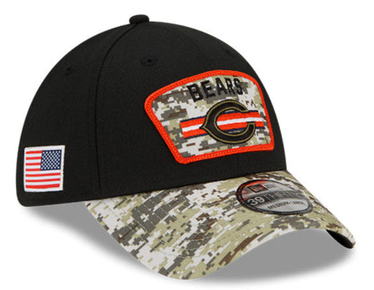 Men's Chicago Bears New Era Black 2021 Salute to Service Primary Logo 39THIRTY Flex Hat