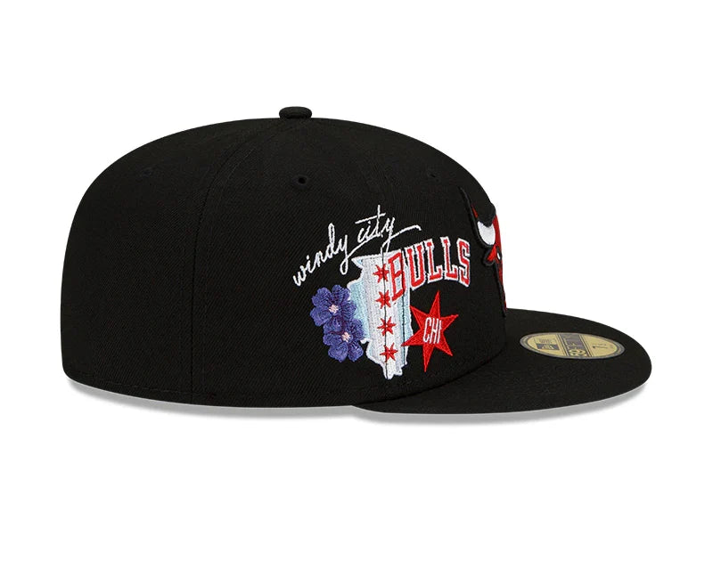Chicago Bulls New Era Black Windy City Cluster 59FIFTY Fitted Hat