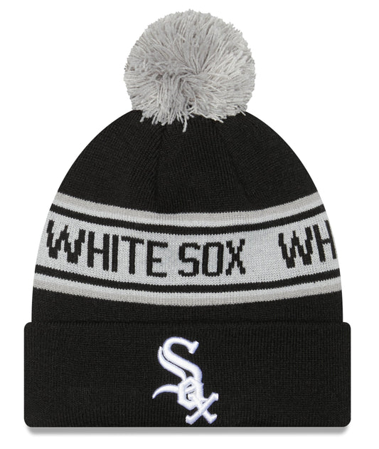 Youth Chicago White Sox New Era Junior Repeat Black Cuffed Pom Knit Hat