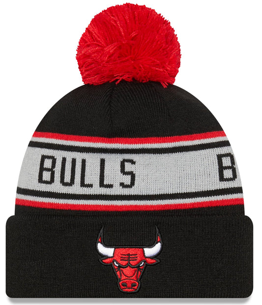 Chicago Bulls New Era Black Repeat Cuffed Pom Knit Hat