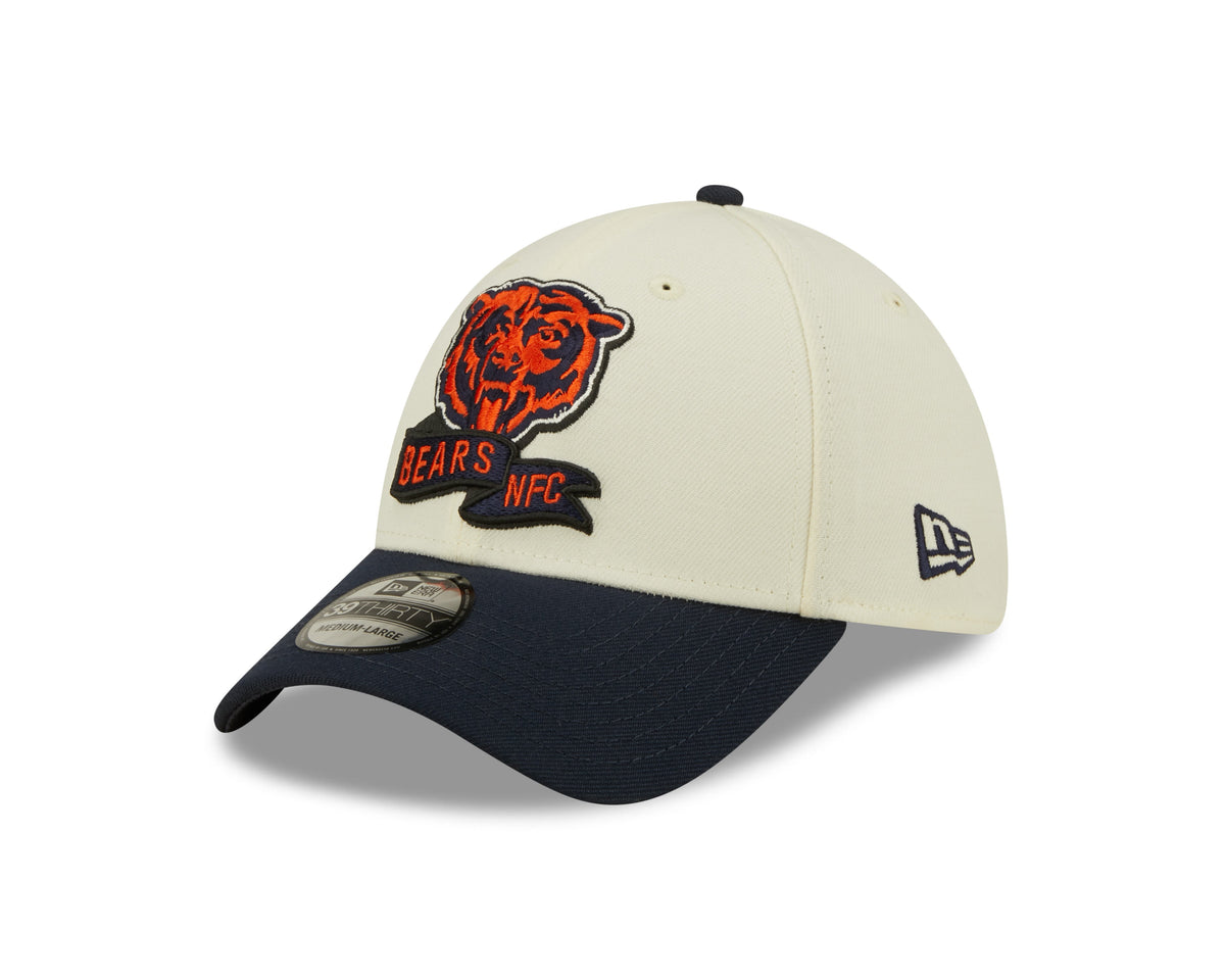Men's Chicago Bears Mascot Logo New Era Cream/Navy 2022 Sideline 39THIRTY Flex Hat