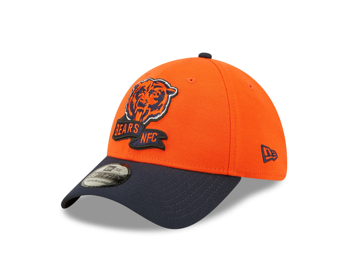 Men's Chicago Bears Mascot Logo New Era Orange/Navy 2022 Sideline 39THIRTY Flex Hat