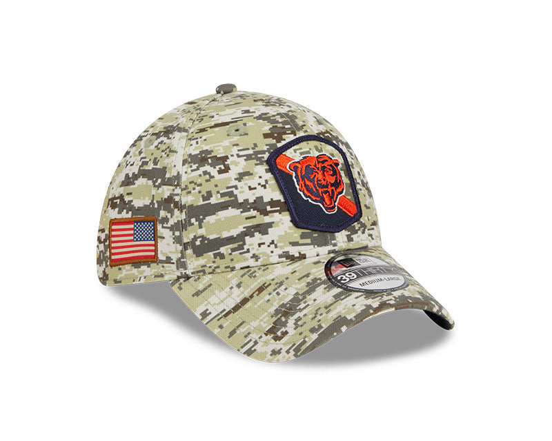 Men's Chicago Bears New Era Camo 2023 Salute to Service Primary Logo 39THIRTY Flex Hat