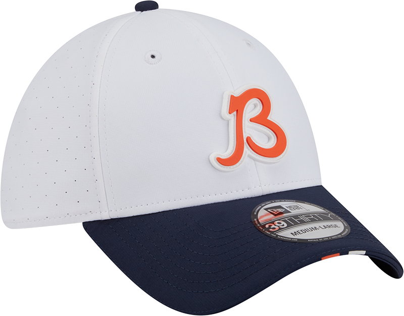 Men's Chicago Bears New Era B White/Navy 2025 NFL Training Camp 39THIRTY Flex Hat
