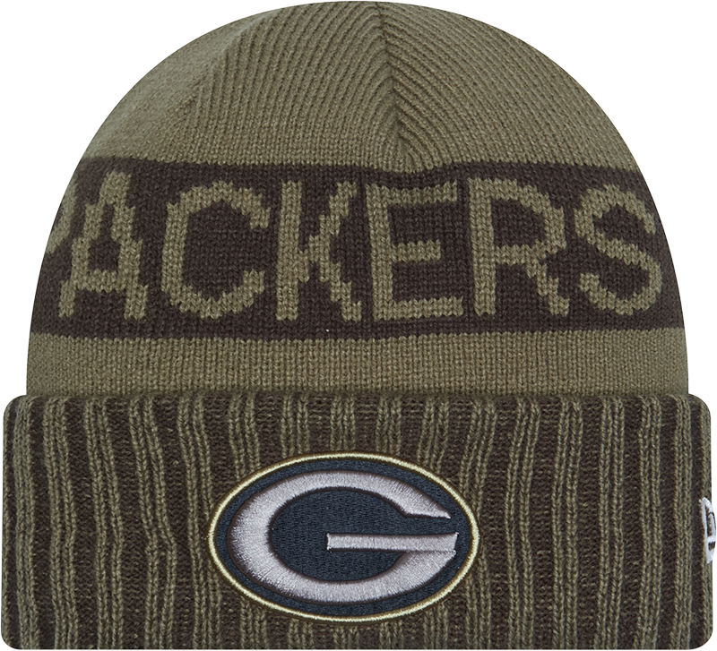 Green Bay Packers New Era Green 2025 NFL Sideline Salute To Service Cuffed Knit Hat