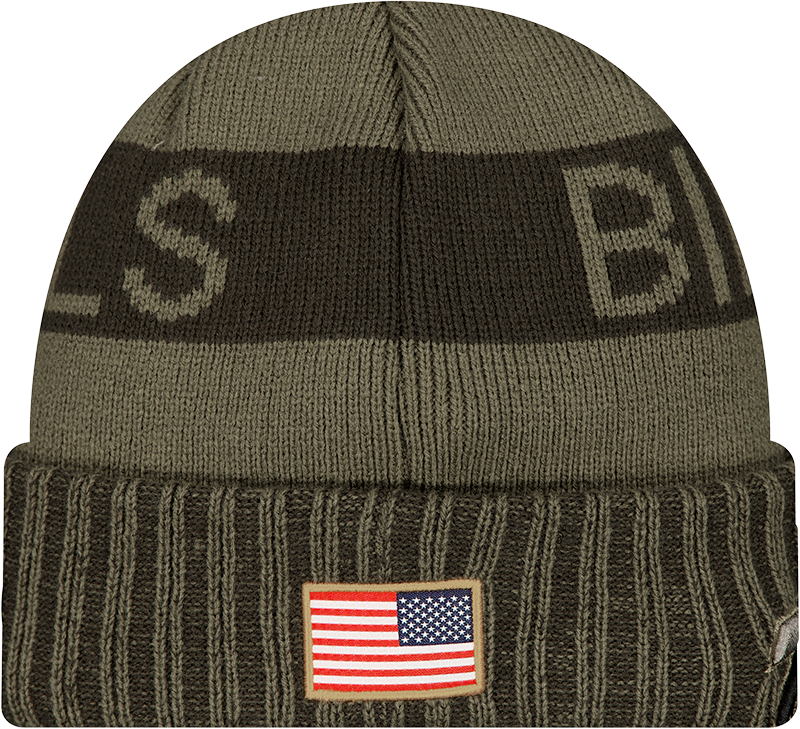 Buffalo Bills New Era Green 2025 NFL Sideline Salute To Service Cuffed Knit Hat