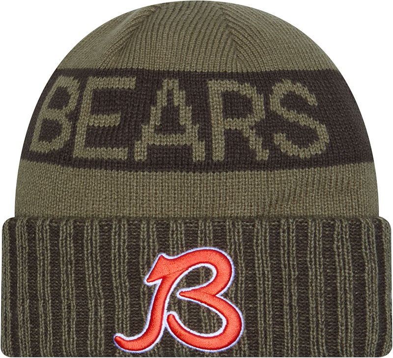 Chicago Bears New Era Green 2025 NFL Sideline Salute To Service B Cuffed Knit Hat