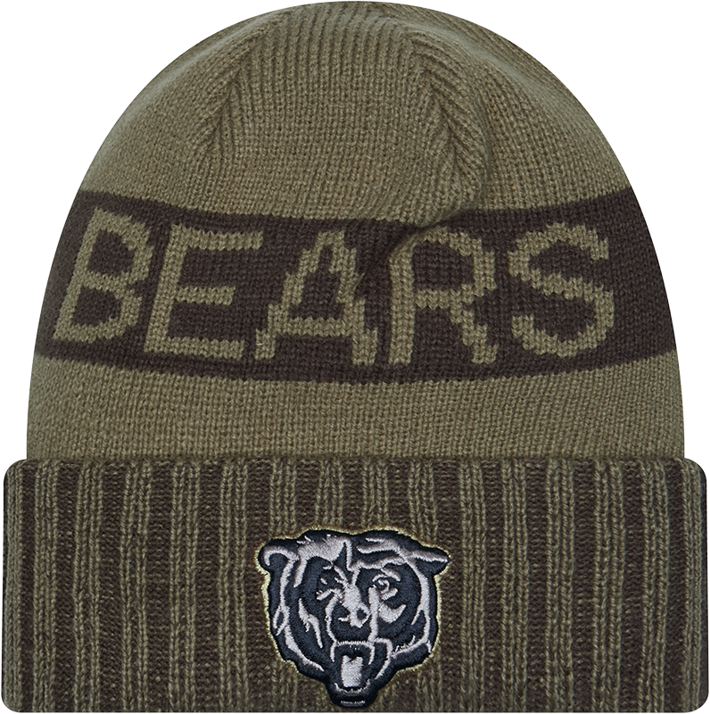 Chicago Bears New Era Green 2025 NFL Sideline Salute To Service Cuffed Knit Hat