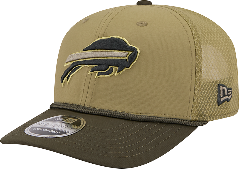 Men's Buffalo Bills New Era Green 2025 Salute To Service Sideline 9SEVENTY Trucker Adjustable Hat
