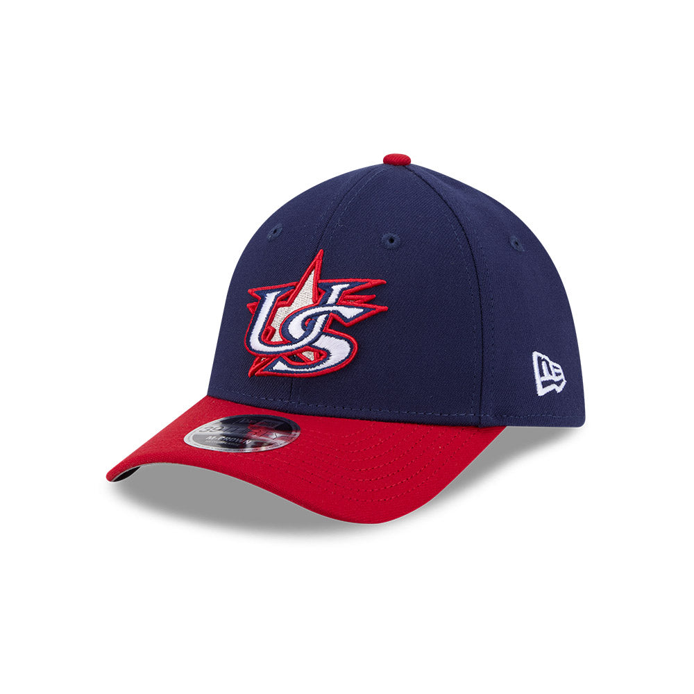 USA Baseball New Era 2026 World Baseball Classic M-Crown 39THIRTY Flex Hat - Navy/Red
