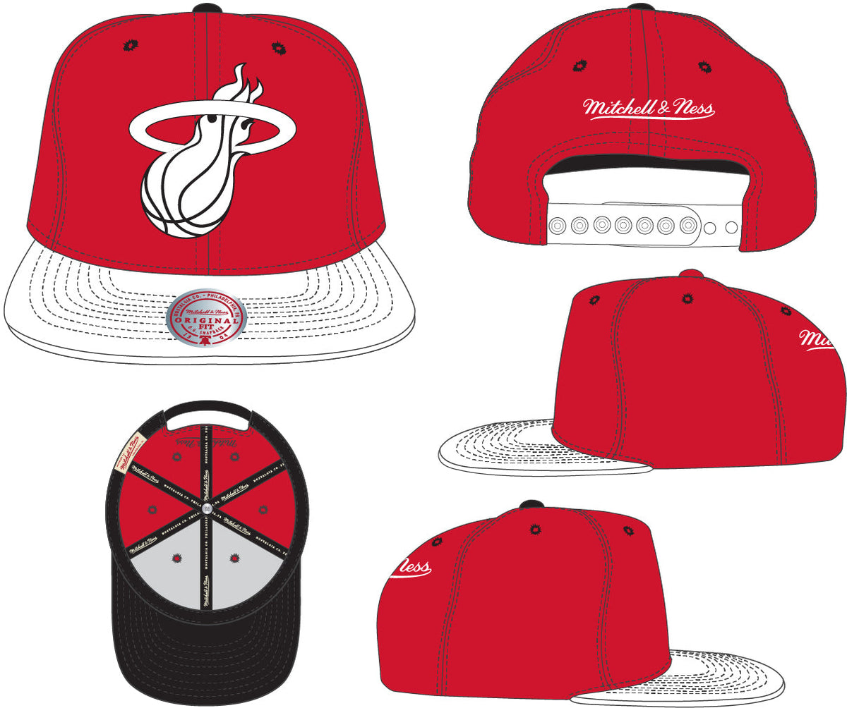 Men's Miami Heat NBA 2 Tone Cardinal Red/White Mitchell & Ness Snapback Hat