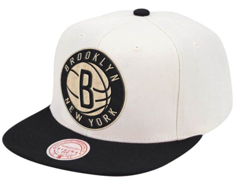 Brooklyn Nets Mitchell & Ness Natural 2 Tone Snapback Hat- Cream/Black