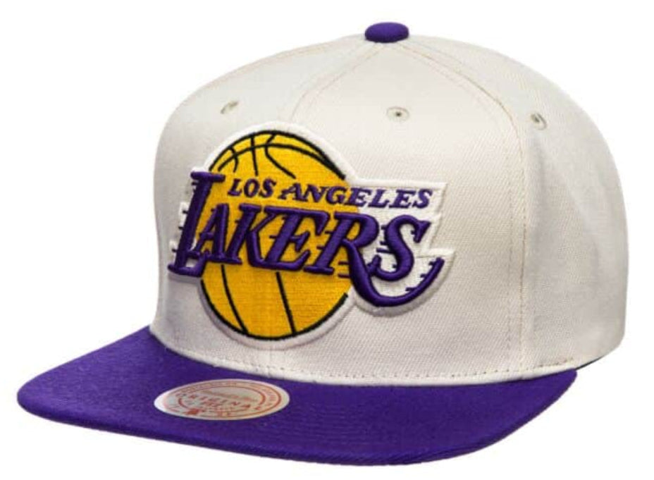 Los Angeles Lakers Mitchell & Ness Natural 2 Tone Snapback Hat- Cream/Purple