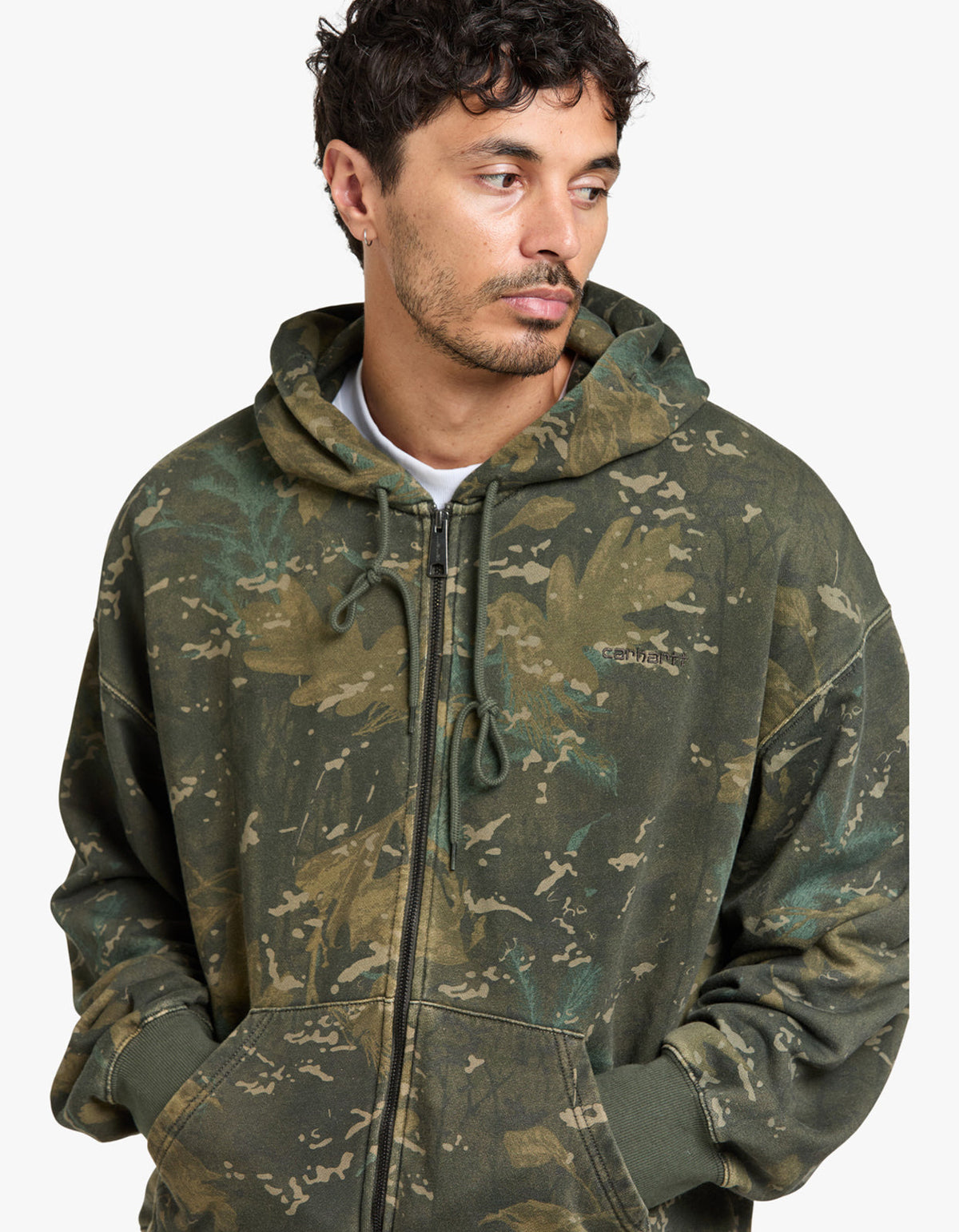 Hooded Benton Sweat Jacket - Camo Combi, Green Garment Dyed
