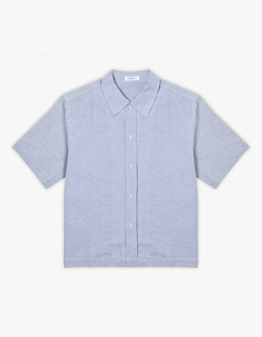 Mens Hemp Blend Box Fit Shirt - Blue Stripe