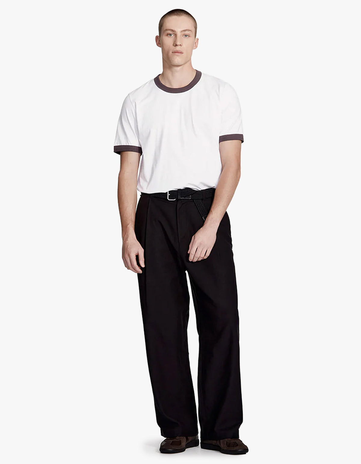 Mens Wide Leg Pleated Trouser - Black