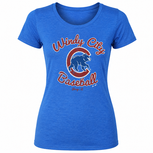 Women's Chicago Cubs Windy City Baseball Royal Blue Distressed Triblend Tee
