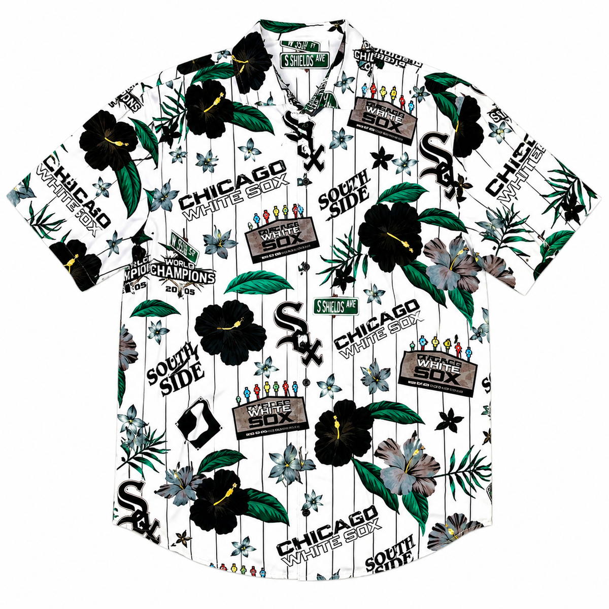 Men's Chicago White Sox White Floral Button Down Hawaiian Shirt