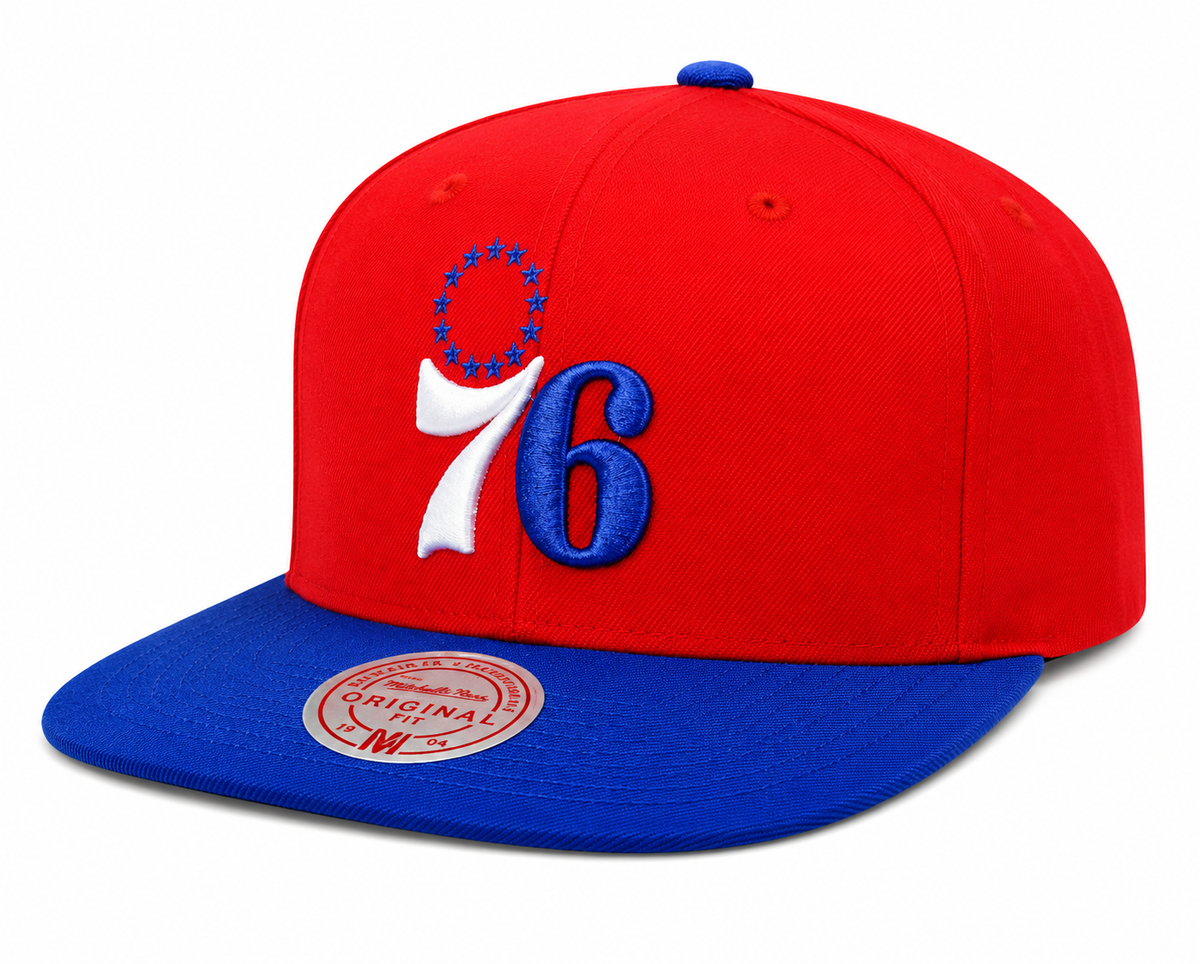 Men's Mitchell & Ness Philadelphia 76ers Hardwood Classics Red/Blue 2 Tone  Adjustable Snapback Hat
