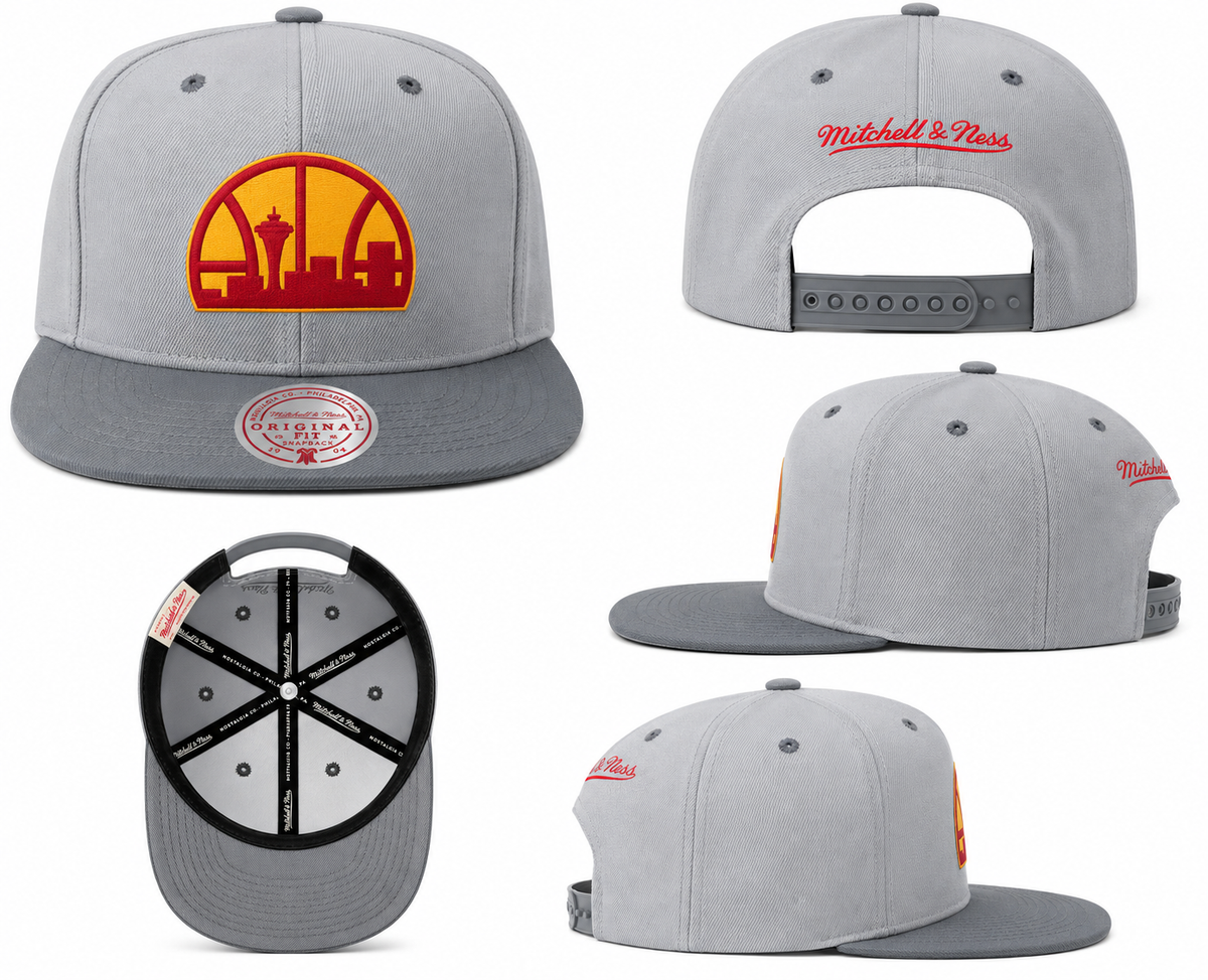 Men's Seattle Supersonics NBA Cool Gray 3 2-Tone HWC Mitchell & Ness Snapback Hat