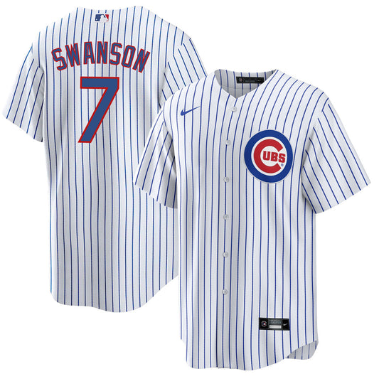 NIKE Men's Dansby Swanson Chicago Cubs White Home Premium Stitch Replica Jersey