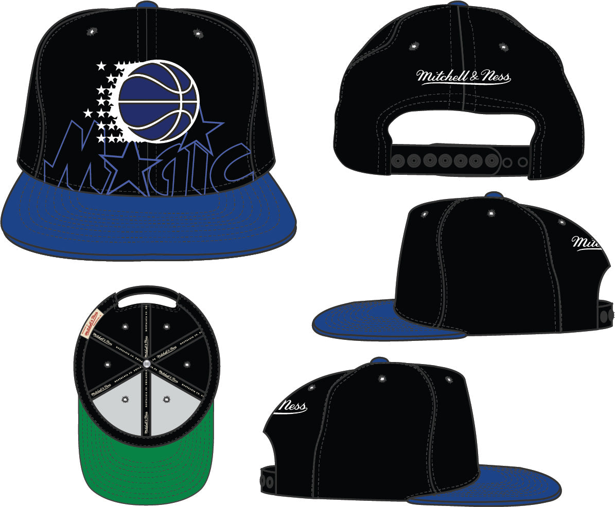 Men's Orlando Magic Mitchell & Ness 2 Tone Black and Royal Low Big Face Hardwood Classics Snapback Hat