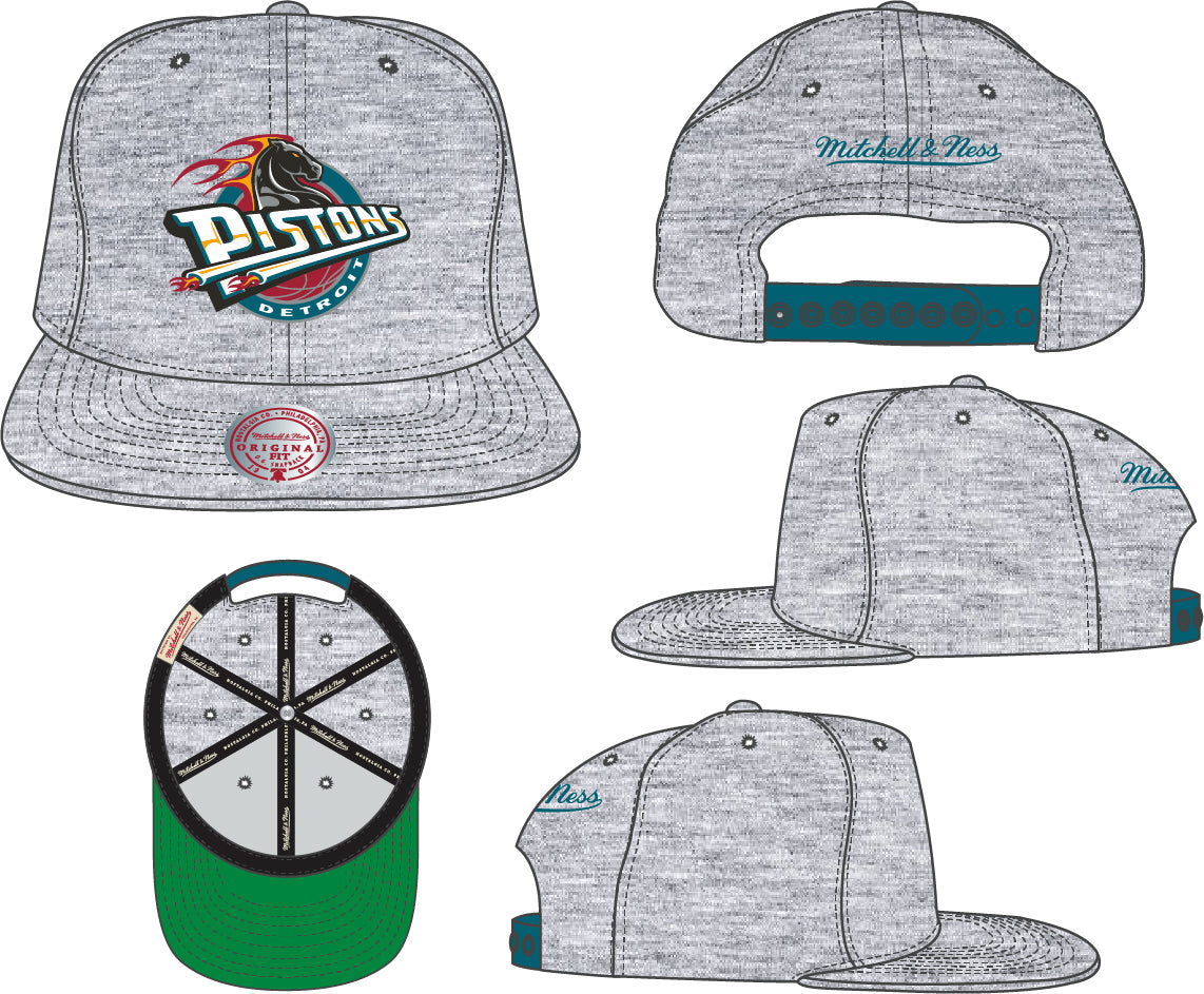 Detroit Pistons Hardwood Classics Heather Gray 2.0 Mitchell & Ness Snapback Hat