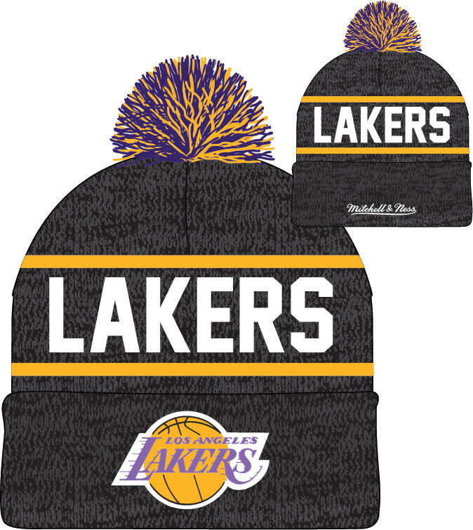 Los Angeles Lakers Mitchell & Ness NBA Reload 2.0 Gray Cuffed Pom Knit Hat