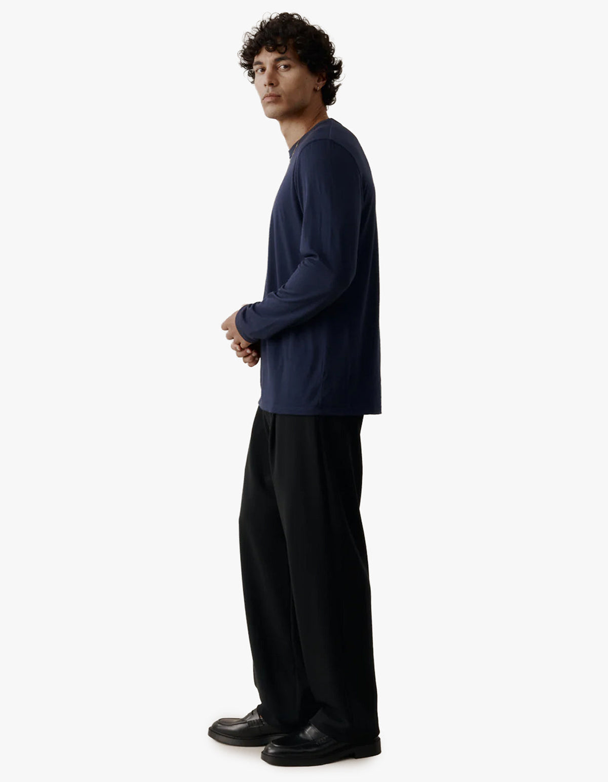 Mens Foundation Long Sleeve Merino Tee - Navy