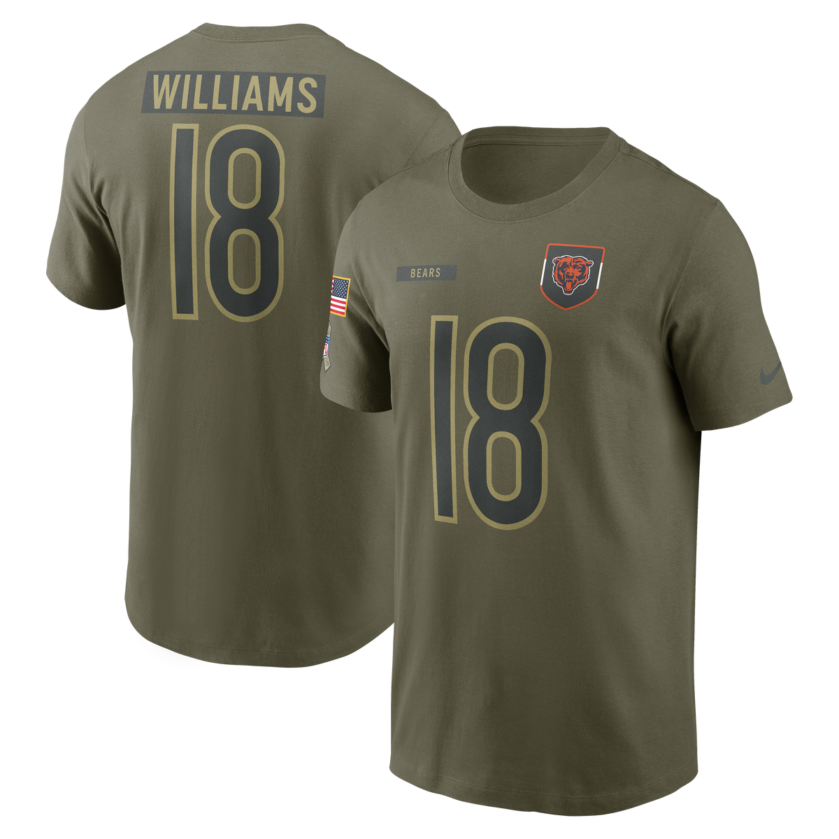 Men's Nike Caleb Williams Chicago Bears 2025 Salute To Service Olive Green Name & Number T-Shirt