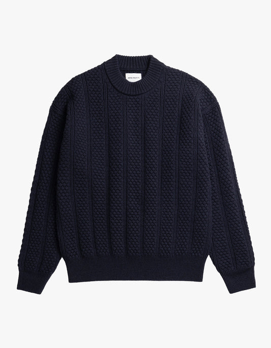 Hirtshals Bubble Rib Knit Crewneck - Dark Navy