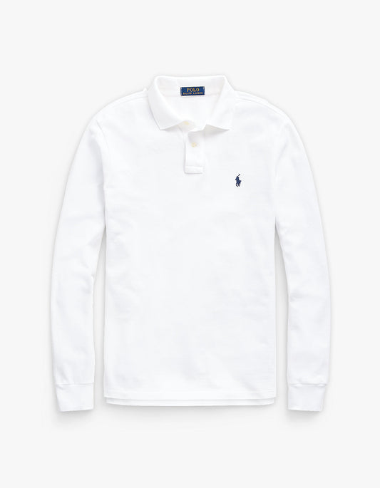 Custom Slim Fit Mesh L/S Polo Shirt - White