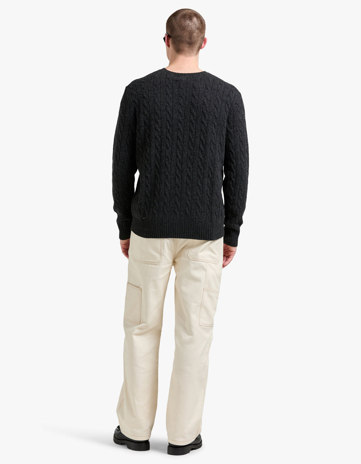 Long Sleeve Cable Knit Sweater - Dark Granite Hthr