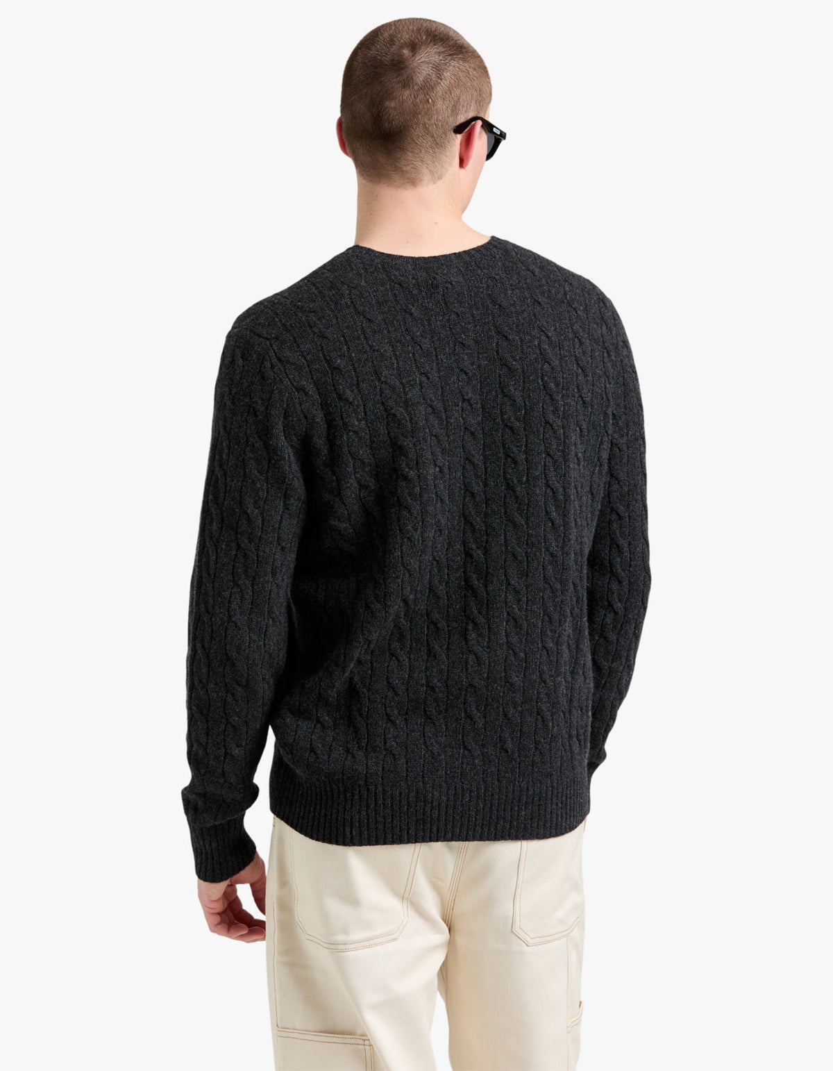 Long Sleeve Cable Knit Sweater - Dark Granite Hthr