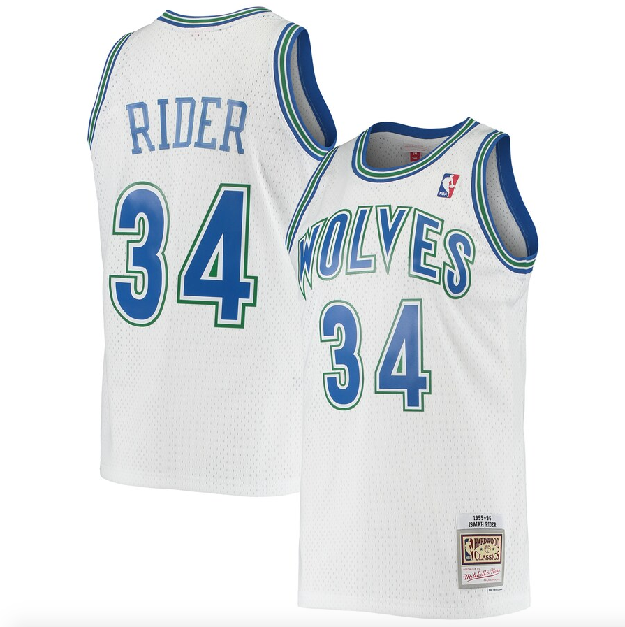 Mens Minnesota Timberwolves Isaiah Rider Mitchell & Ness White 1995-96 Hardwood Classics Swingman Jersey