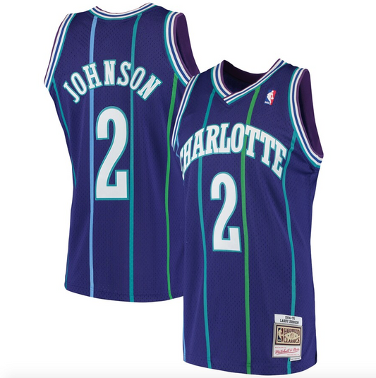 Men’s Larry Johnson Charlotte Hornets 1994-95 Purple Swingman Replica Jersey By Mitchell & Ness