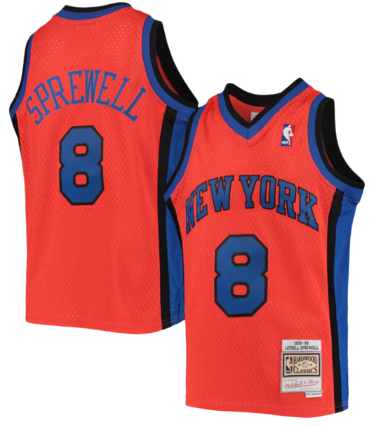 Men's Latrell Sprewell New York Knicks Mitchell & Ness 1998-99 Hardwood Classics Reload Jersey – Orange