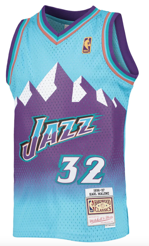 Men's Karl Malone Utah Jazz Mitchell & Ness 1996-97 Hardwood Classics Reload Jersey – Light Blue