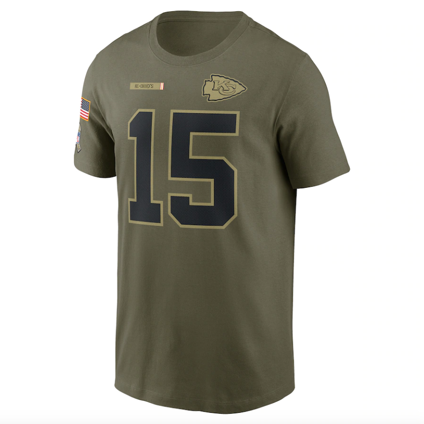 Men's Kansas City Chiefs Patrick Mahomes Nike Camo 2021 Salute To Service Name & Number T-Shirt