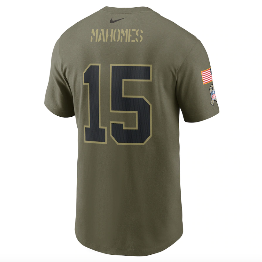 Men's Kansas City Chiefs Patrick Mahomes Nike Camo 2021 Salute To Service Name & Number T-Shirt